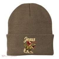 Jesus Is Back Sarcasm Funny Dinosaur Beanie thumb 0