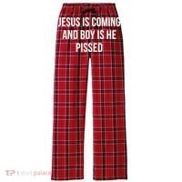 Jesus Is Coming And Boy Is He Pissed Women's Flannel Plaid Pajama Pants thumb 0