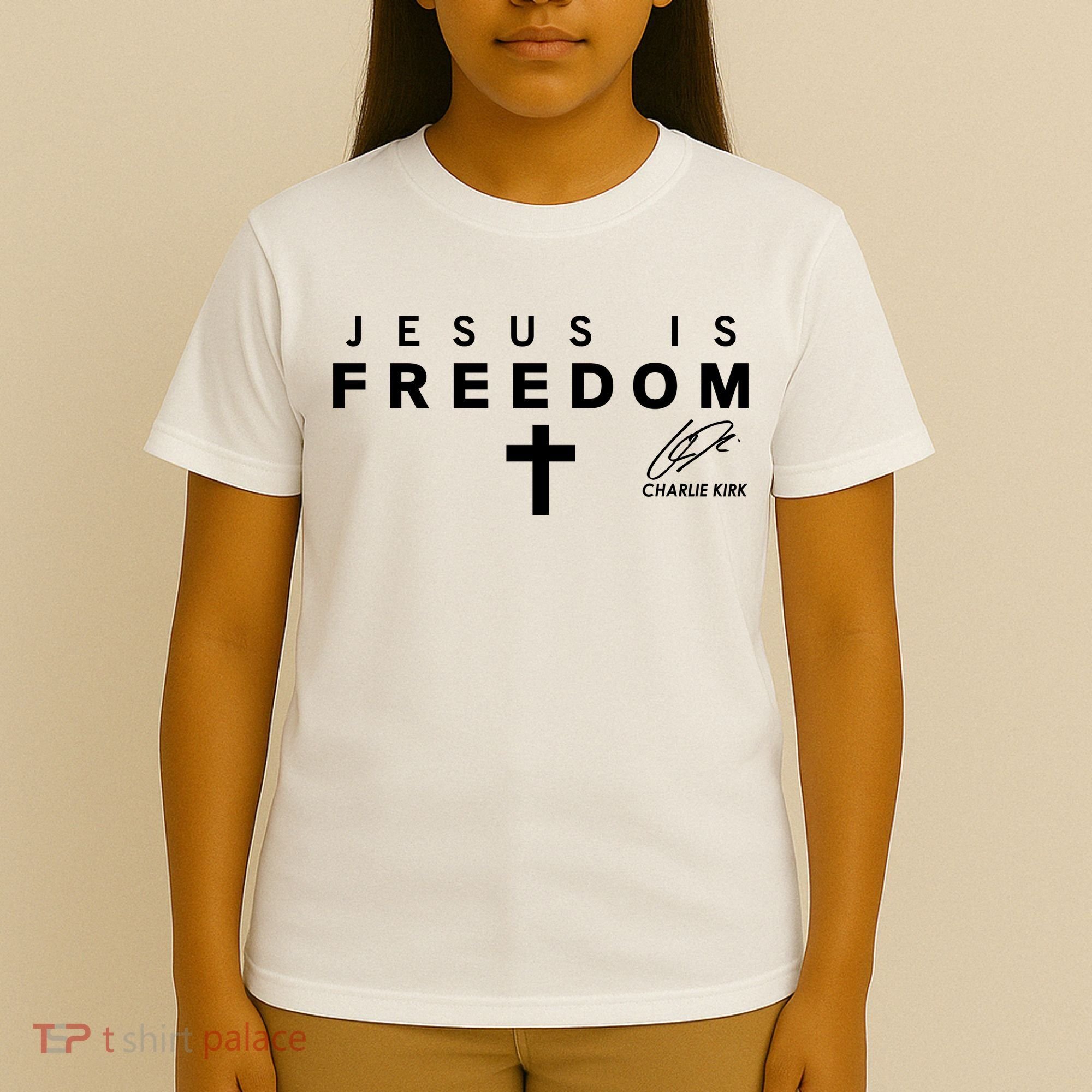 Jesus IS Freedom Charlie Kirk Christian Cross Tribute Christ Is King USA T-Shirt