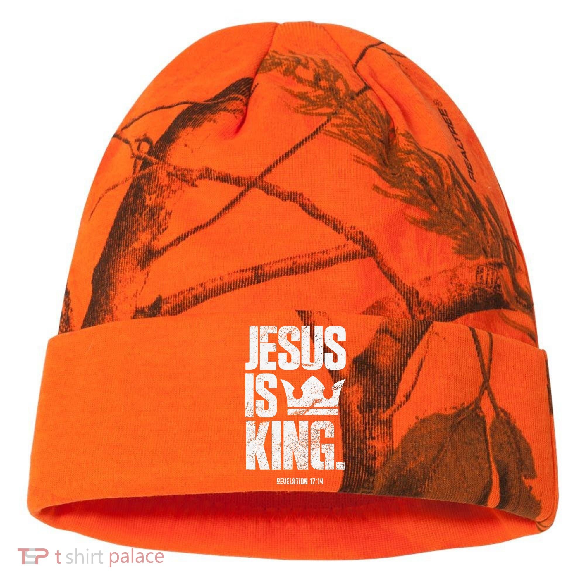 Jesus Is King Christian Bible Scripture Quote Kati Licensed 12" Camo Cuffed Beanie