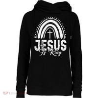 Jesus Is King Subtle Christian Minimalist Religious Womens Funnel Neck Pullover Hood thumb 0