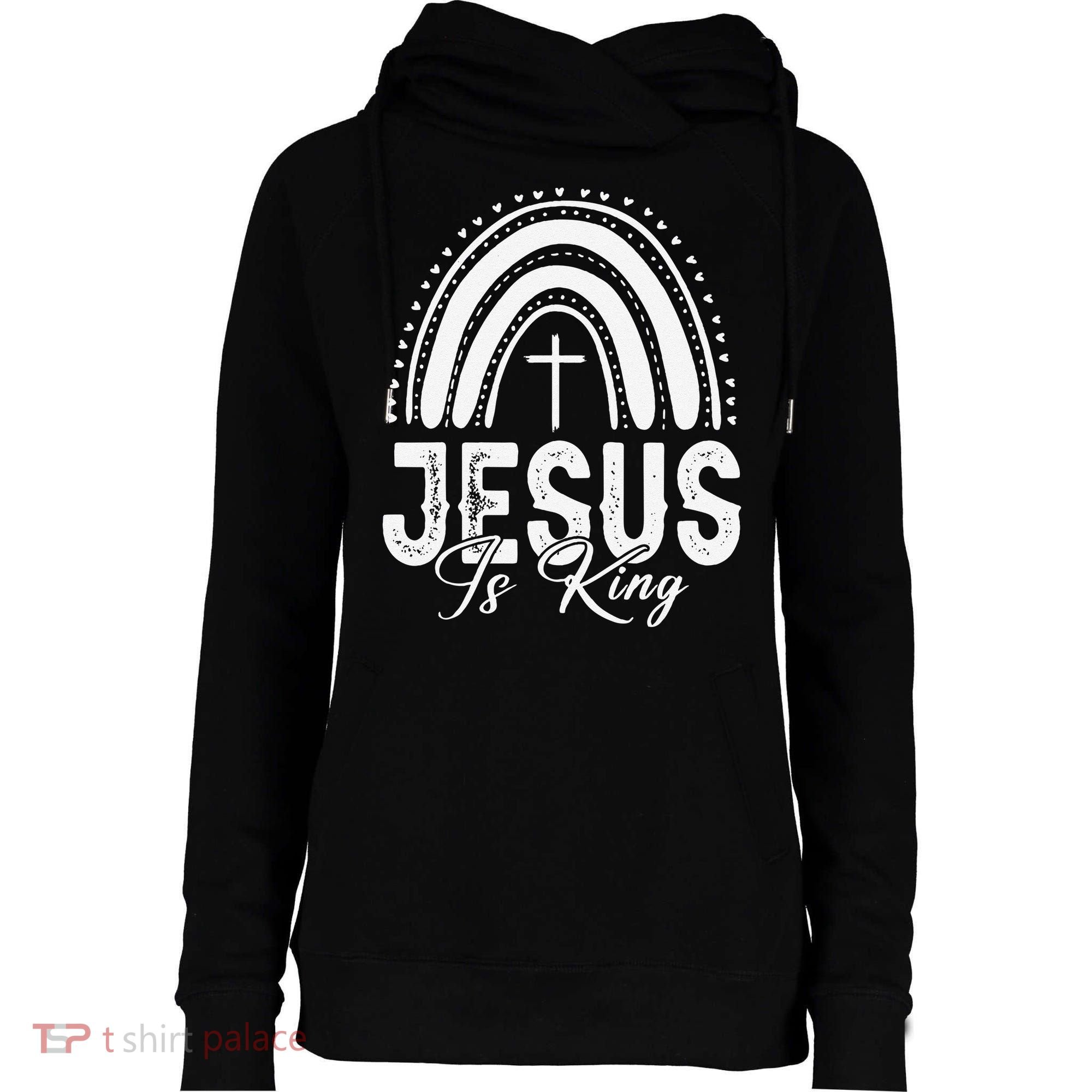 Jesus Is King Subtle Christian Minimalist Religious Womens Funnel Neck Pullover Hood
