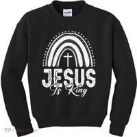 Jesus Is King Subtle Christian Minimalist Religious Kids Sweatshirt thumb 0