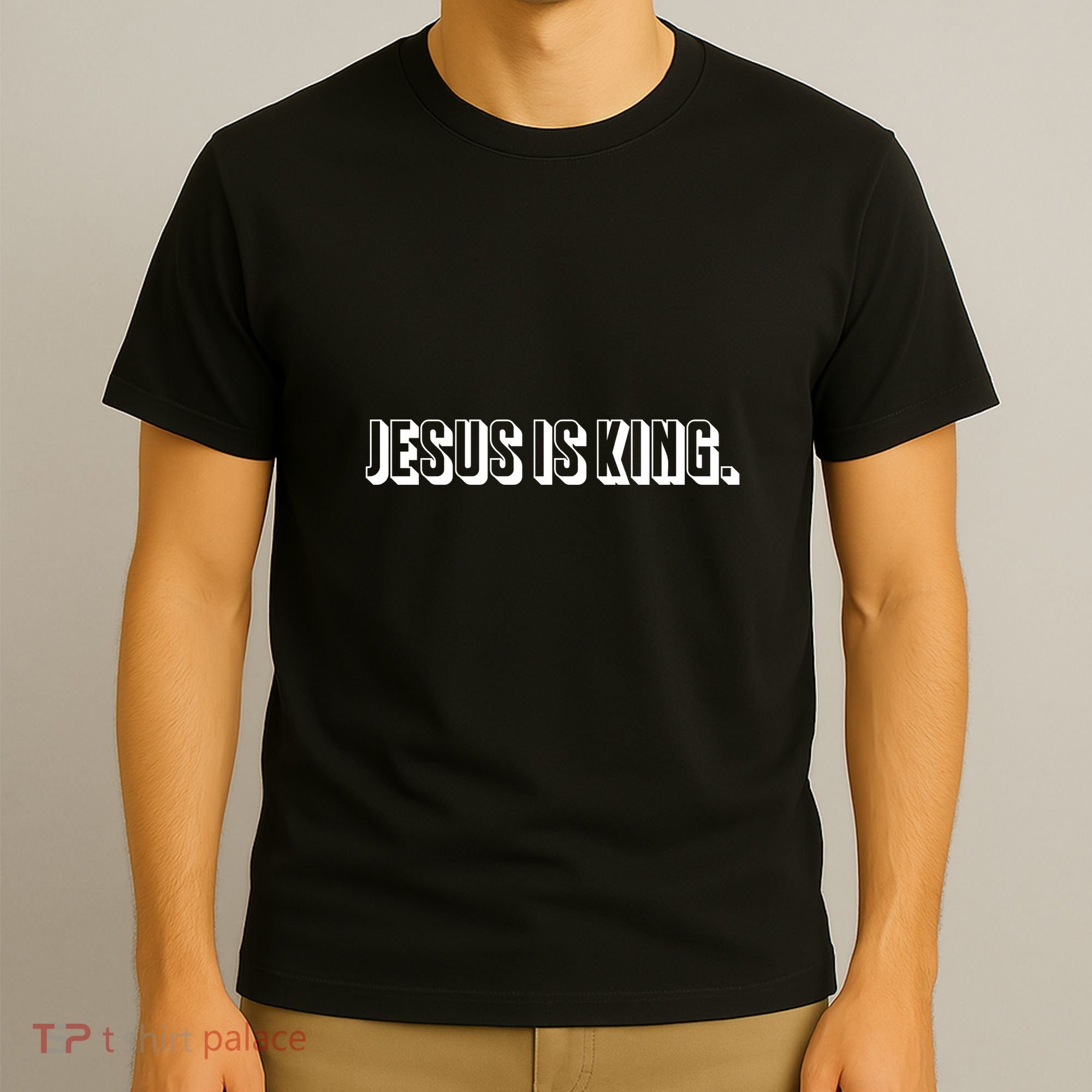 Jesus Is King 3d Simple Font Christian Catholic Christ T-Shirt