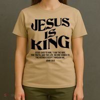 Jesus Is King The Way The Truth The Life Christian Bible Verse John 14:6 Front And Back T-Shirt thumb 4