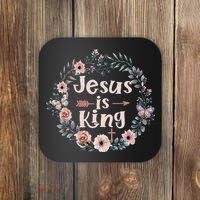 Jesus Is King Religious Floral Christian Coaster thumb 0