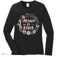 Jesus Is King Religious Floral Christian Women's Long Sleeve Shirt thumb 0