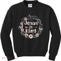 Jesus Is King Religious Floral Christian Kids Sweatshirt thumb 0