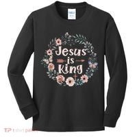 Jesus Is King Religious Floral Christian Kids Long Sleeve Shirt thumb 0