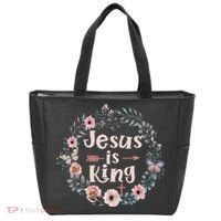 Jesus Is King Religious Floral Christian Tote Bag thumb 0