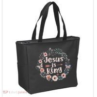 Jesus Is King Religious Floral Christian Tote Bag thumb 2