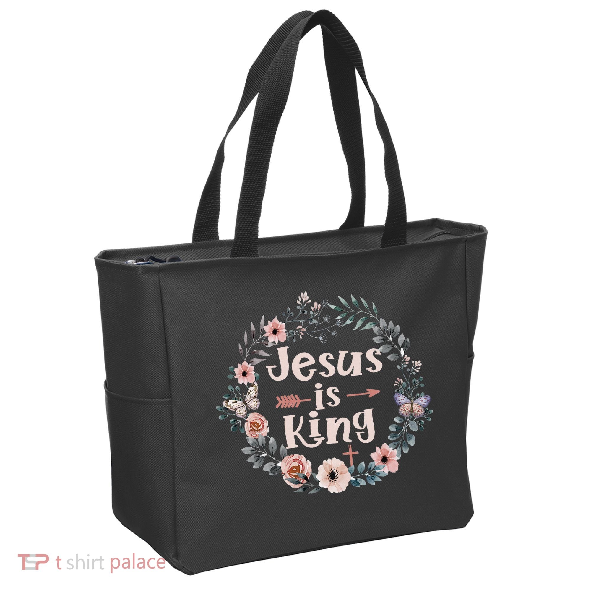 Jesus Is King Religious Floral Christian Tote Bag