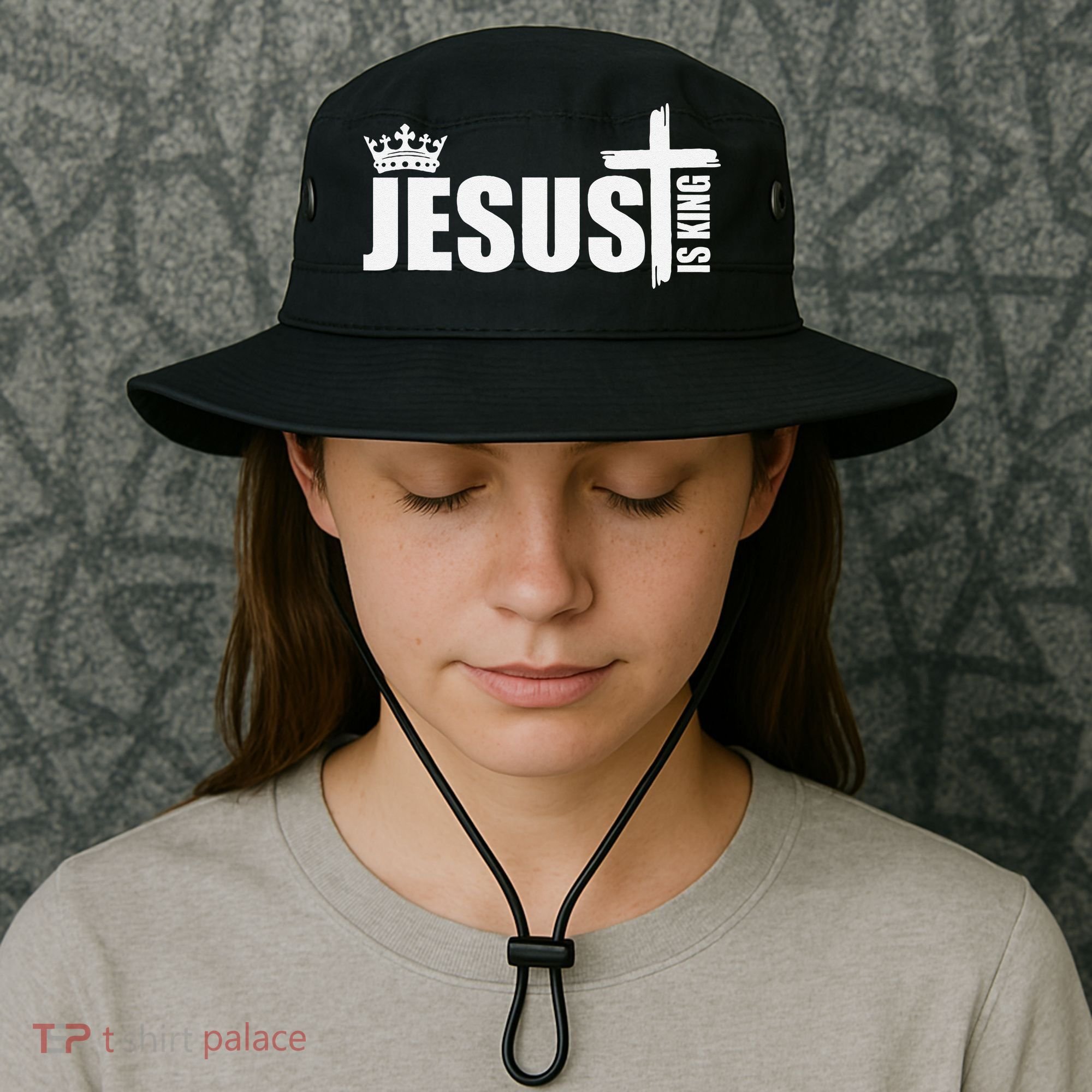 Jesus Is King Simple Crown Logo Bucket Hat