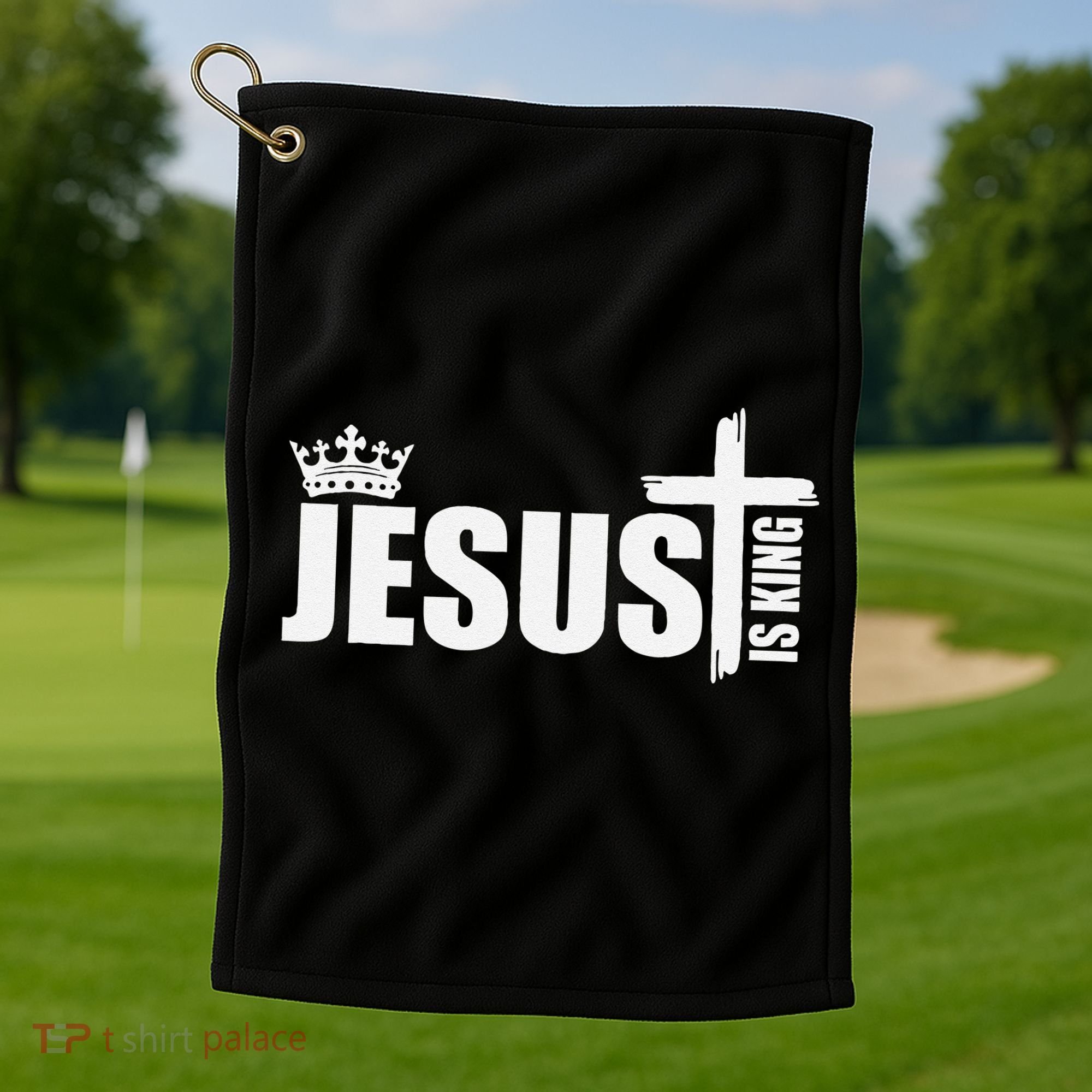 Jesus Is King Simple Crown Logo Golf Towel