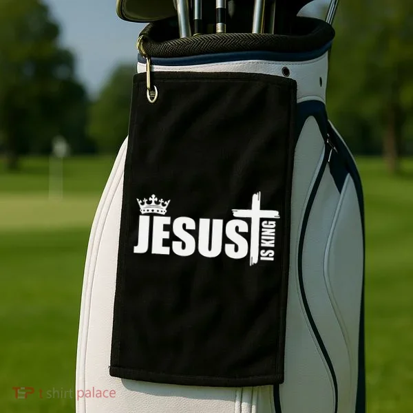 Jesus Is King Simple Crown Logo Golf Towel