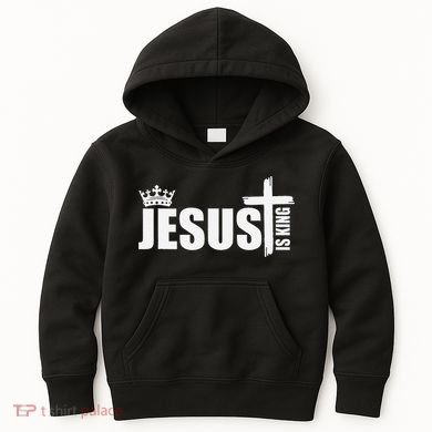 Jesus Is King Simple Crown Logo Kids Hoodie