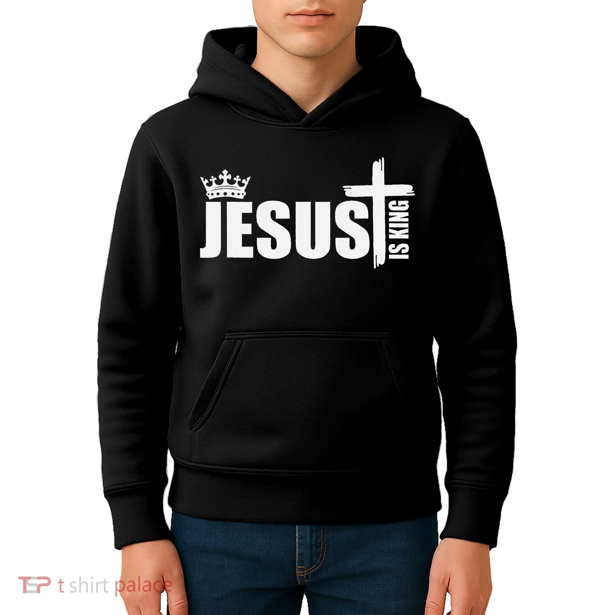 Jesus Is King Simple Crown Logo Kids Hoodie