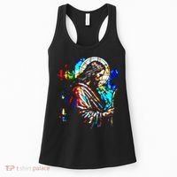 Jesus is King Stained Glass Art Portrait Silhouette Rev 1 8 Women's Tank Top thumb 0