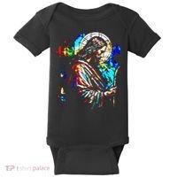 Jesus is King Stained Glass Art Portrait Silhouette Rev 1 8 Baby Bodysuit thumb 0
