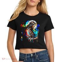 Jesus is King Stained Glass Art Portrait Silhouette Rev 1 8 Women's Crop Top Tee thumb 2