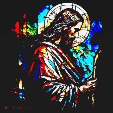 Jesus is King Stained Glass Art Portrait Silhouette Rev 1 8 Women's Crop Top Tee