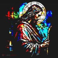 Jesus is King Stained Glass Art Portrait Silhouette Rev 1 8 Women's Crop Top Tee thumb 4