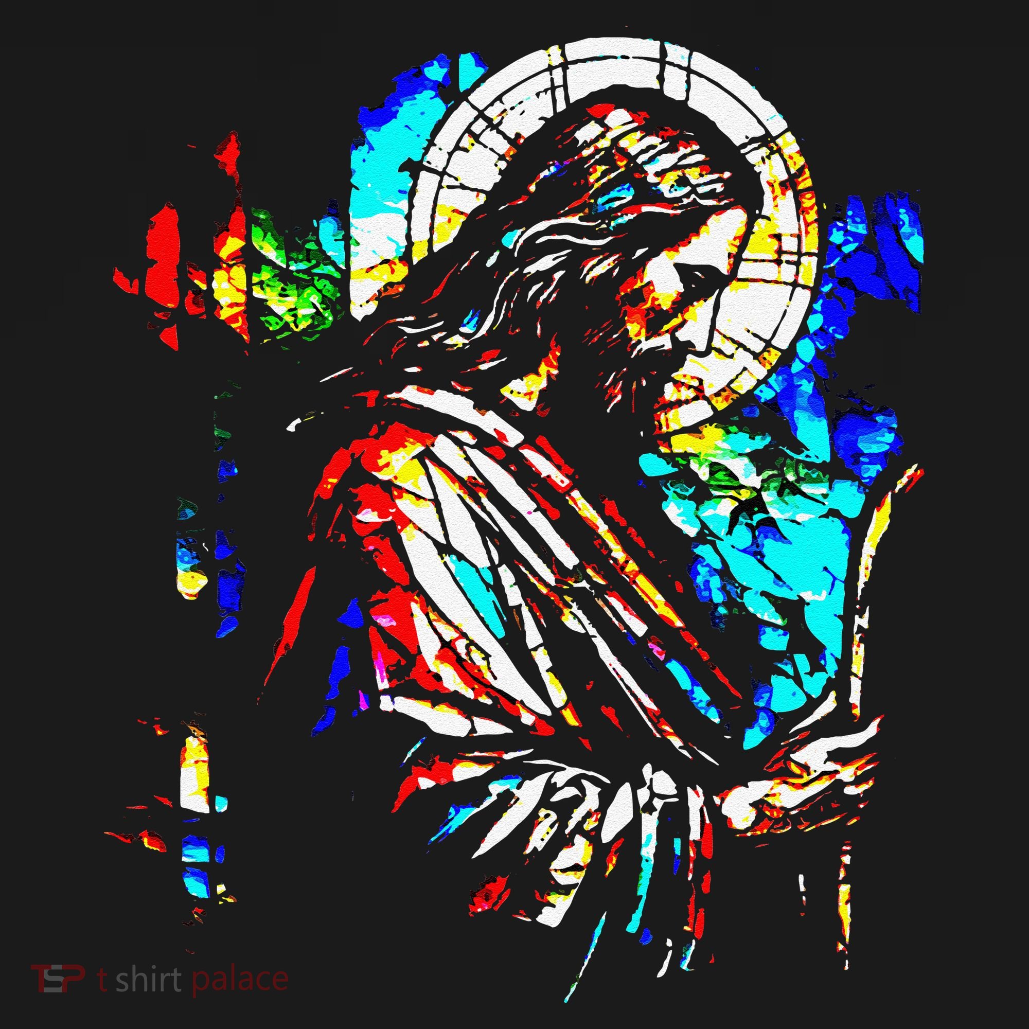 Jesus is King Stained Glass Art Portrait Silhouette Rev 1 8 Women's Crop Top Tee