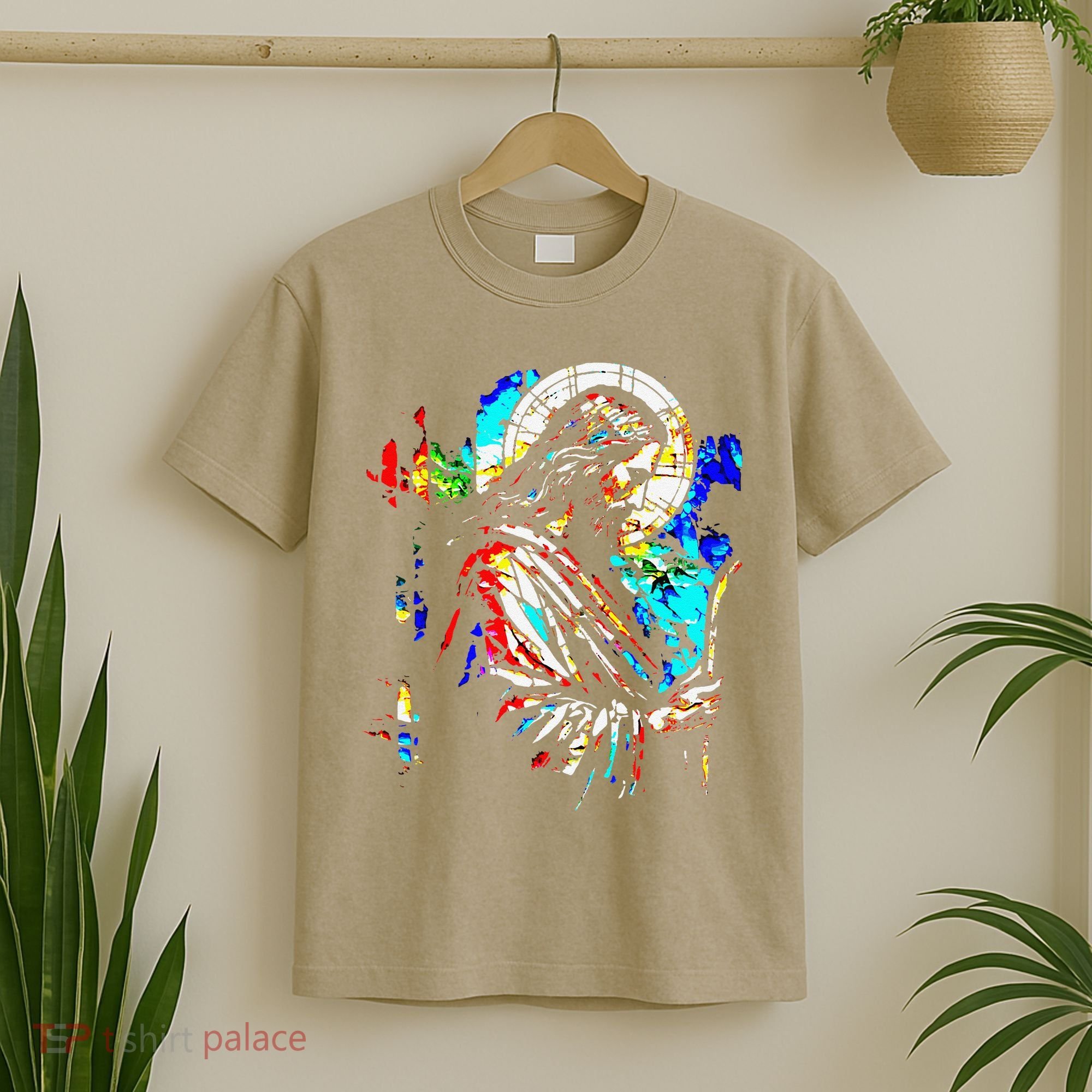 Jesus is King Stained Glass Art Portrait Silhouette Rev 1 8 T-Shirt