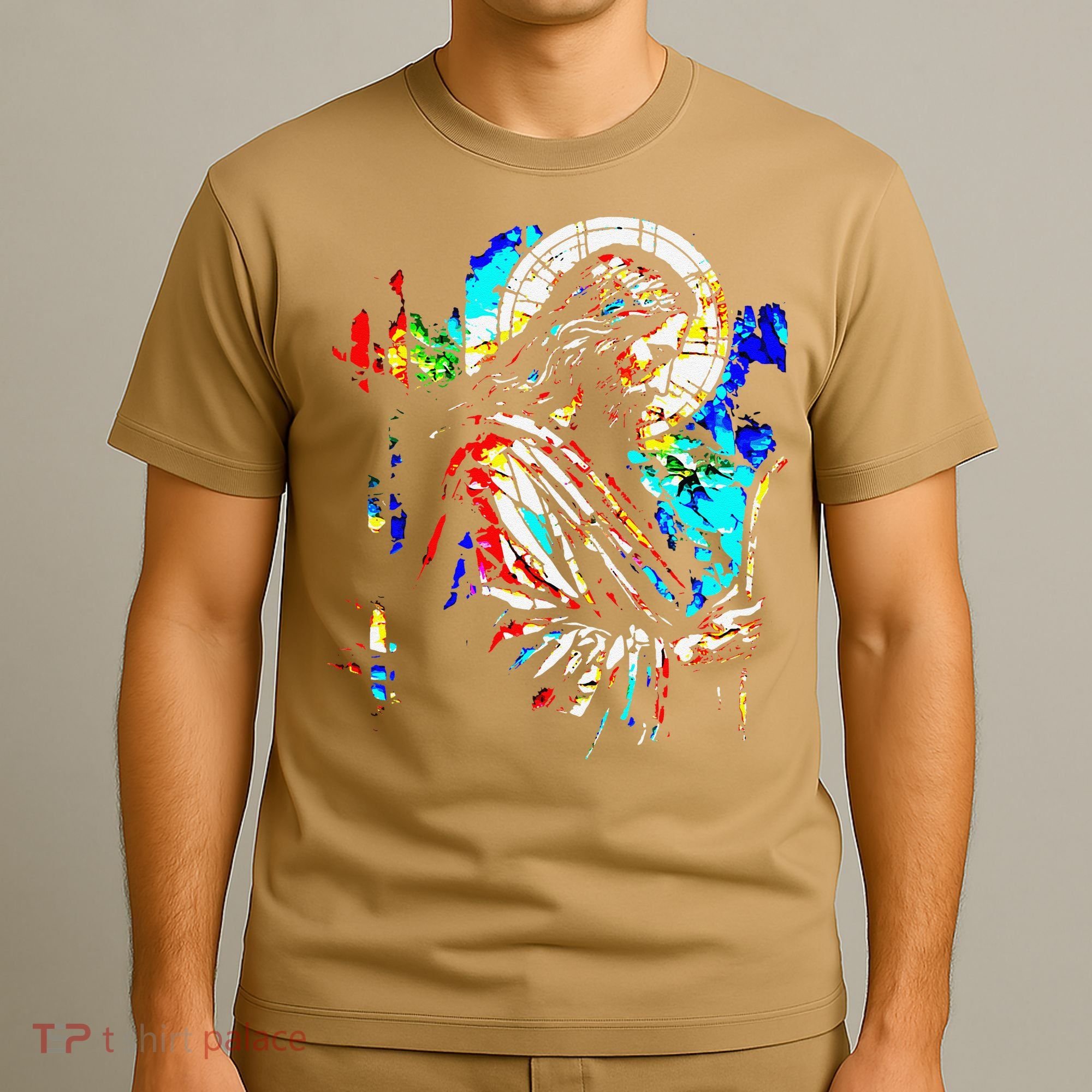 Jesus is King Stained Glass Art Portrait Silhouette Rev 1 8 T-Shirt