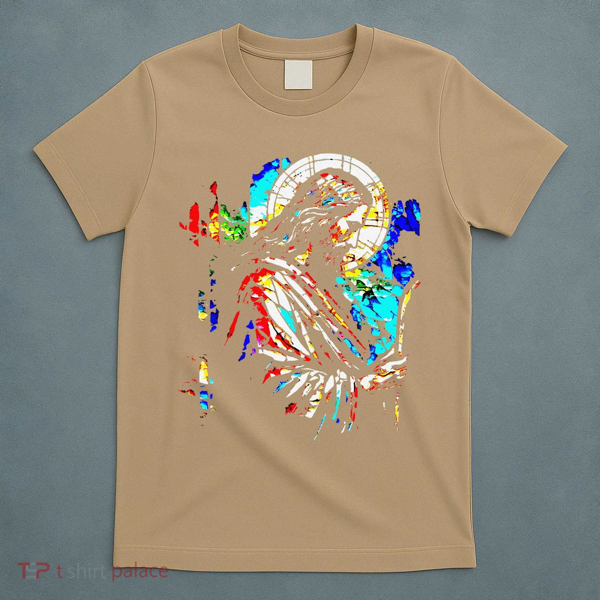 Jesus is King Stained Glass Art Portrait Silhouette Rev 1 8 T-Shirt