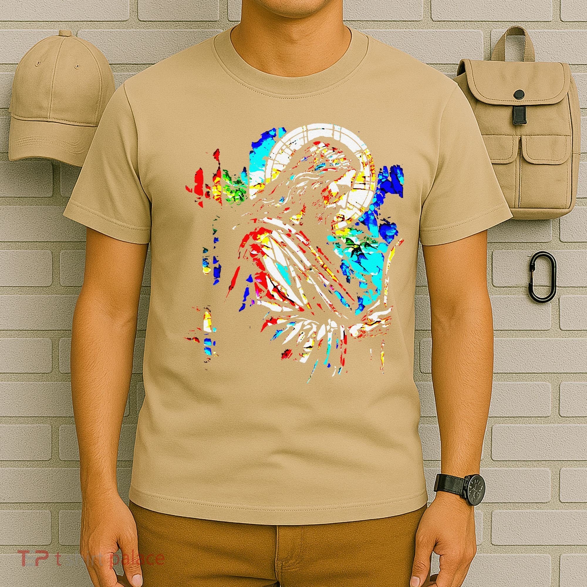 Jesus is King Stained Glass Art Portrait Silhouette Rev 1 8 T-Shirt