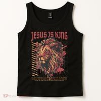 Jesus Is King Christian Lion Bible Scripture Faith Quote Tank Top thumb 2