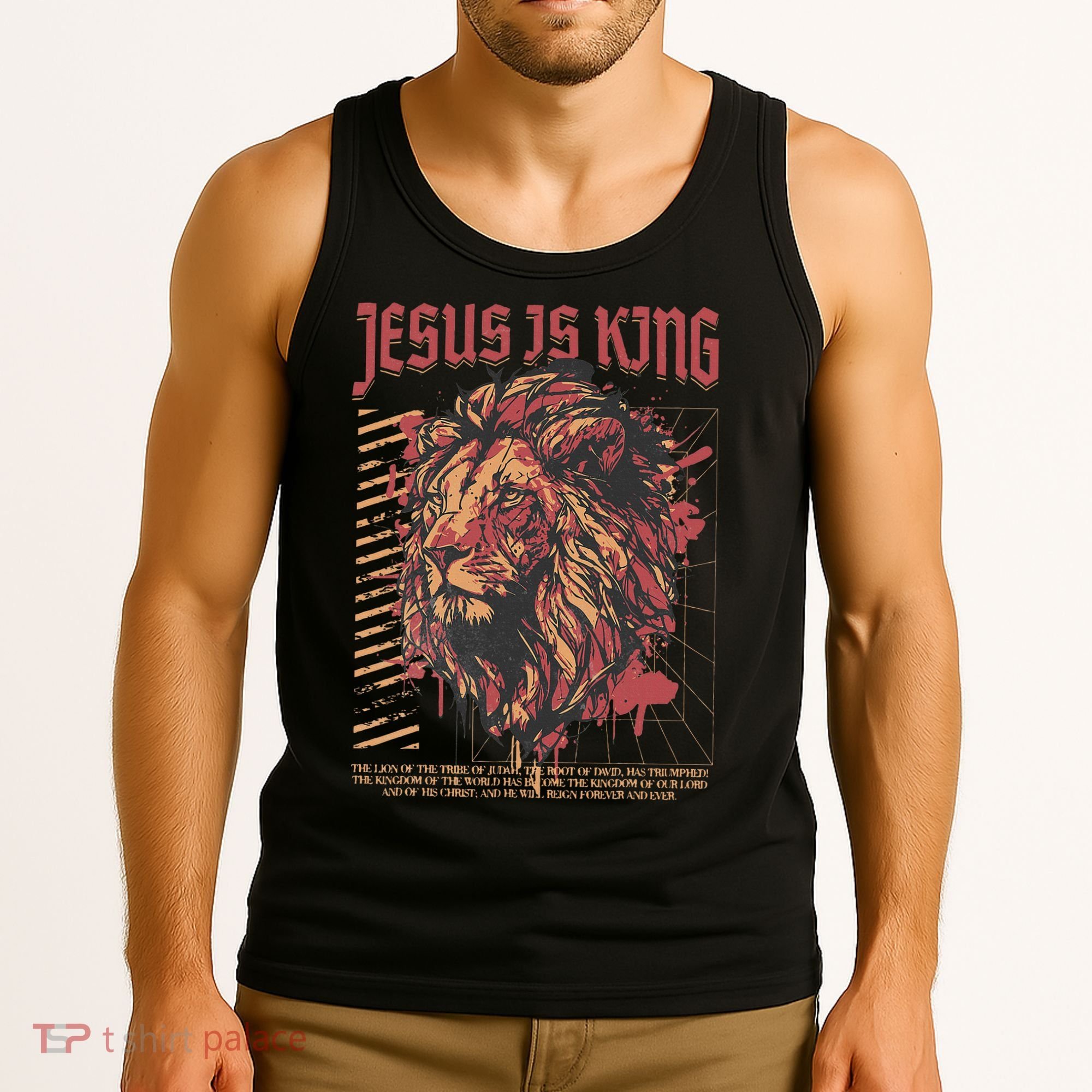 Jesus Is King Christian Lion Bible Scripture Faith Quote Tank Top