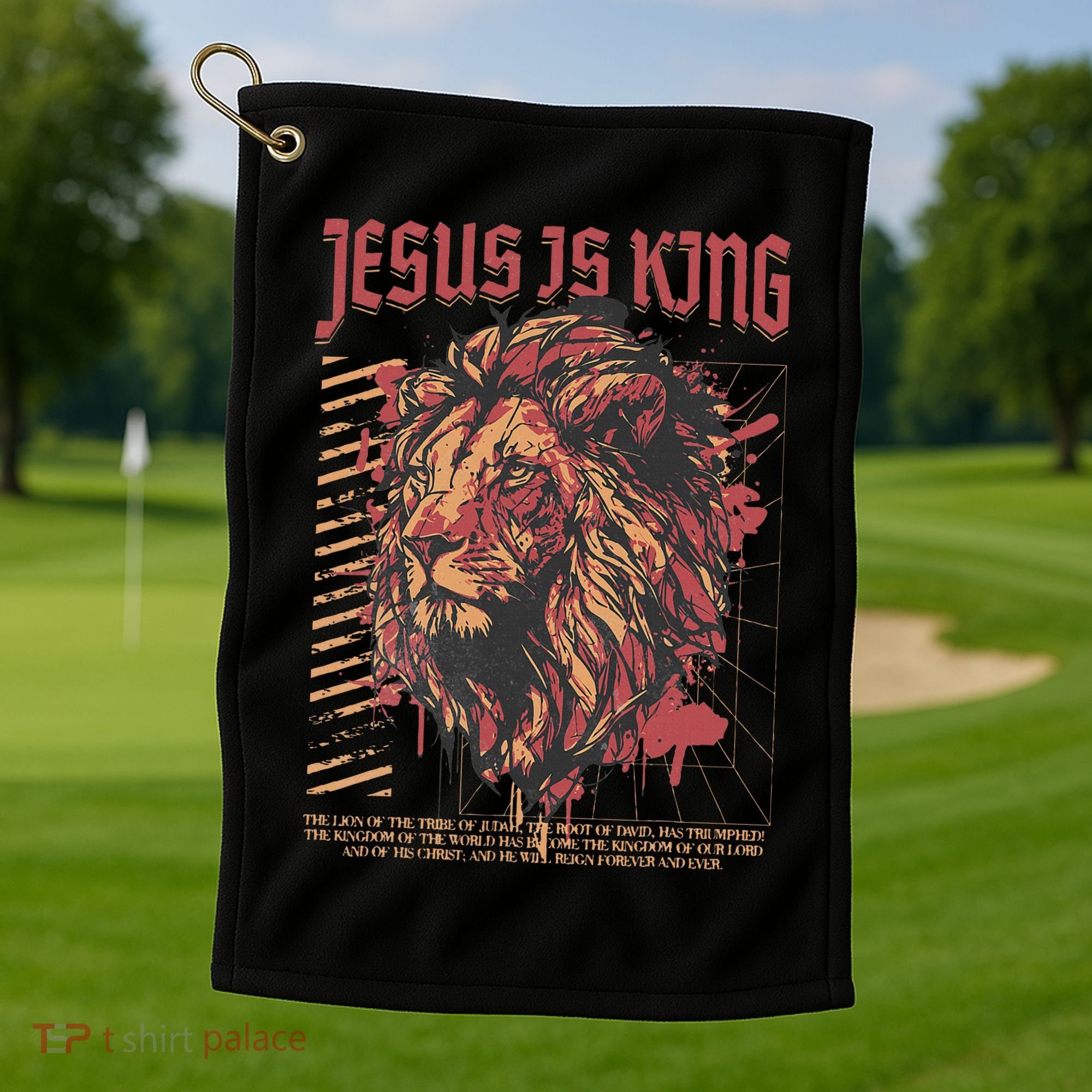 Jesus Is King Christian Lion Bible Scripture Faith Quote Golf Towel