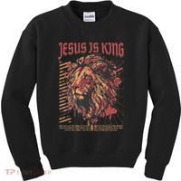 Jesus Is King Christian Lion Bible Scripture Faith Quote Kids Sweatshirt thumb 0