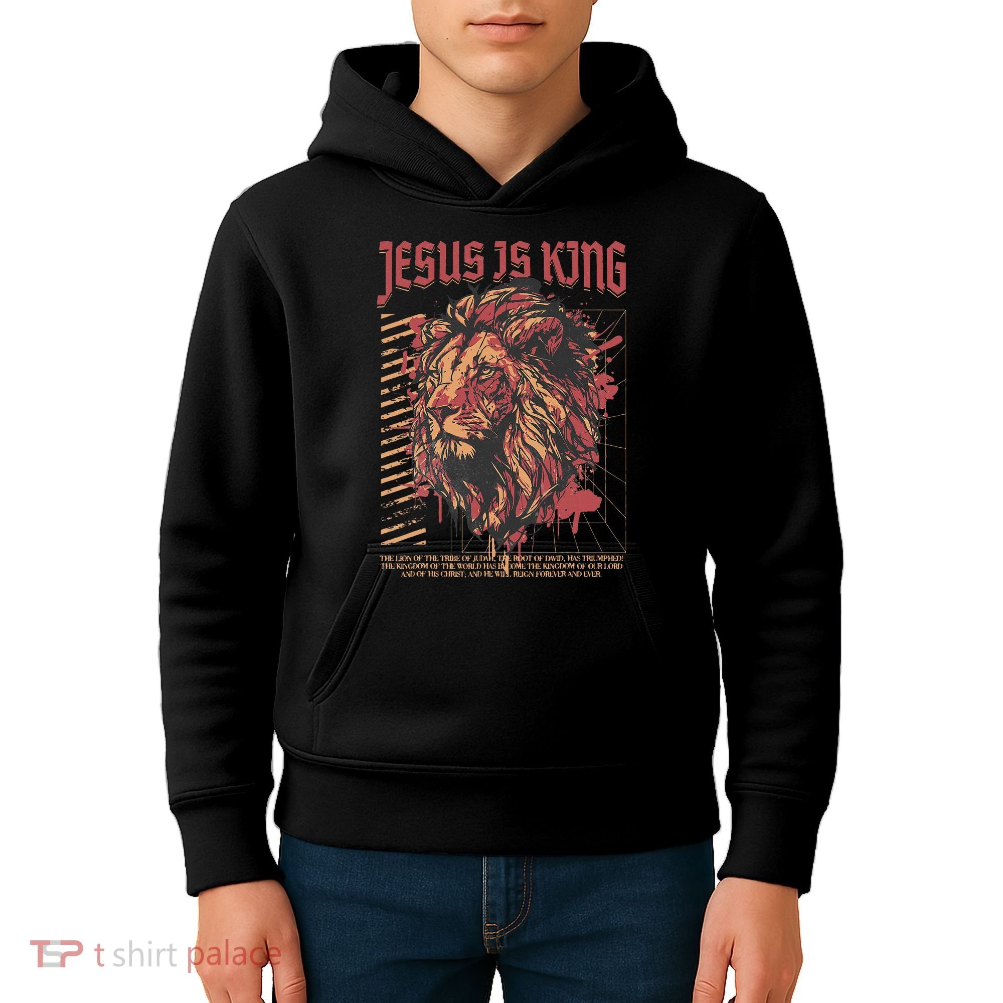 Jesus Is King Christian Lion Bible Scripture Faith Quote Kids Hoodie