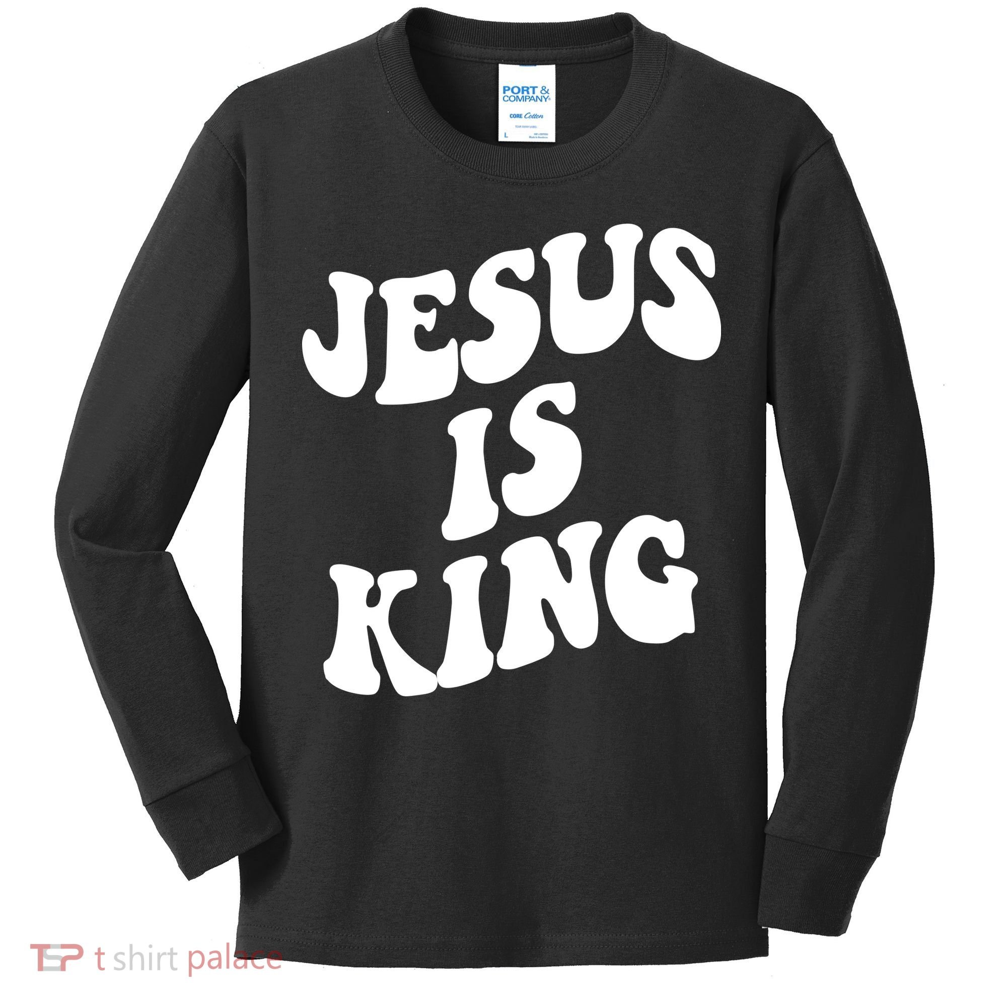 Jesus Is King Groovy Retro Christianity Kids Long Sleeve Shirt