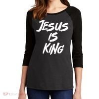 Jesus Is King Women's Tri-Blend 3/4-Sleeve Raglan Shirt thumb 2