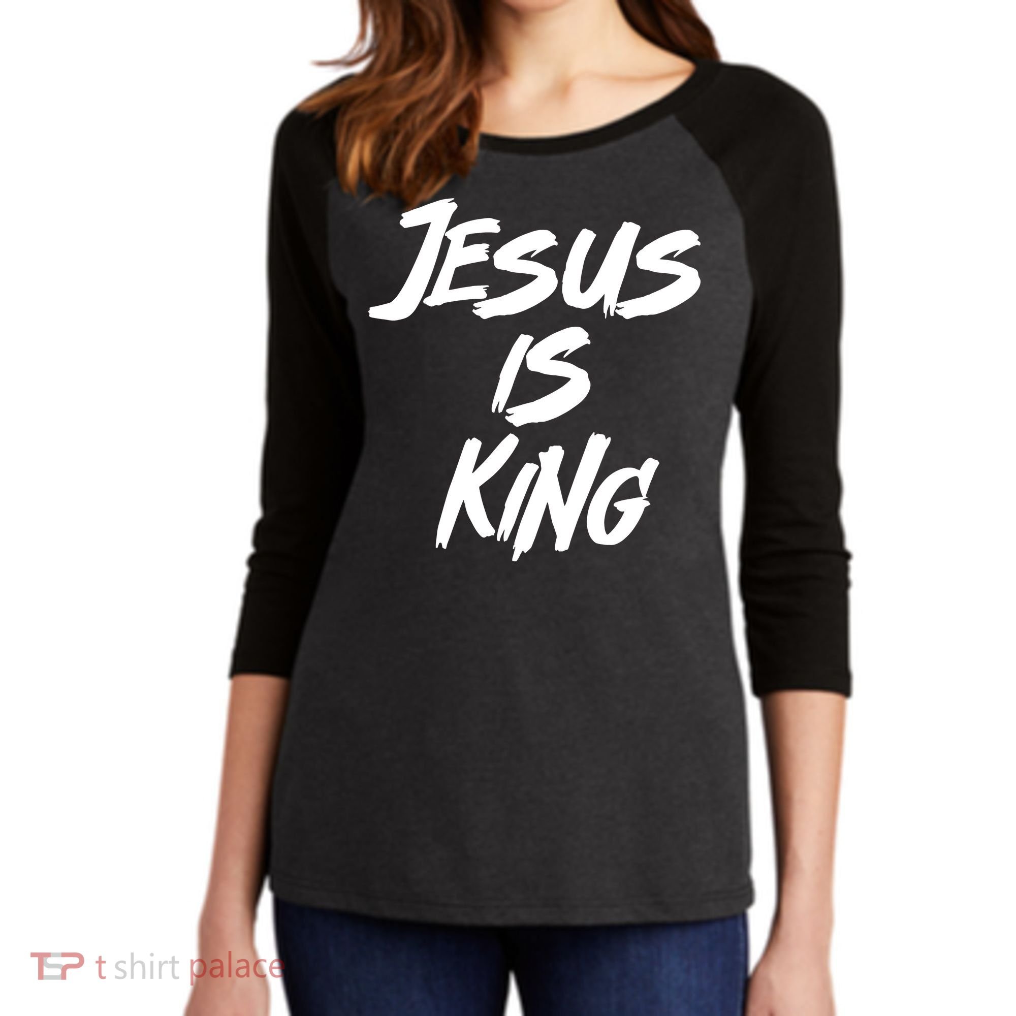 Jesus Is King Women's Tri-Blend 3/4-Sleeve Raglan Shirt