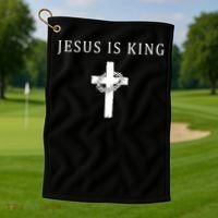 Jesus Is King Christian Religious Cross Faith Golf Towel thumb 1