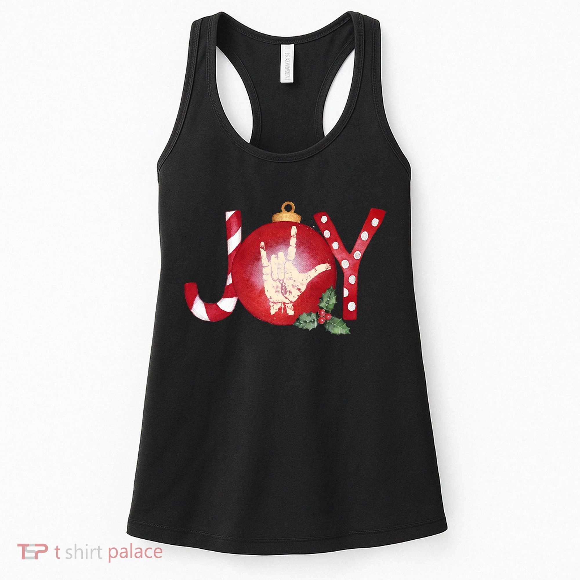 Joy I Love You Asl Hand Christmas Ornament Long Sleeve Women's Tank Top