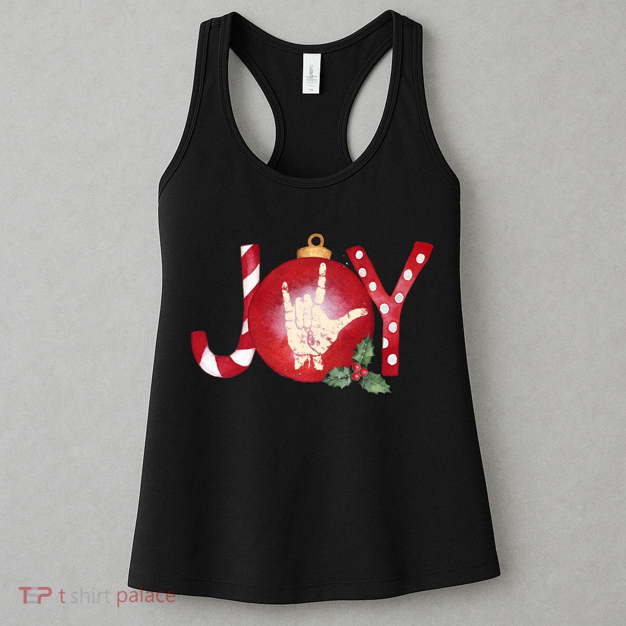 Joy I Love You Asl Hand Christmas Ornament Long Sleeve Women's Tank Top