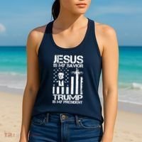 Jesus Is My Savior Trump Is My President Trump American Flag Women's Tank Top thumb 2