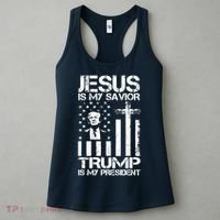 Jesus Is My Savior Trump Is My President Trump American Flag Women's Tank Top thumb 3