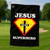 Jesus Is My Superhero Cute Powerful Christian Gift American Golf Towel thumb 1