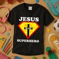 Jesus Is My Superhero Cute Powerful Christian Gift American Kids T-Shirt thumb 3