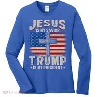 Jesus Is My Savior Trump Is My President Gift Women's Long Sleeve Shirt thumb 0