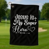 Jesus Is My Superhero Golf Towel thumb 1