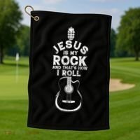 Jesus Is My Rock And That Is How I Roll Christian Golf Towel thumb 1