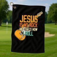 Jesus Is My Rock And That Is How I Roll Christian Golf Towel thumb 1